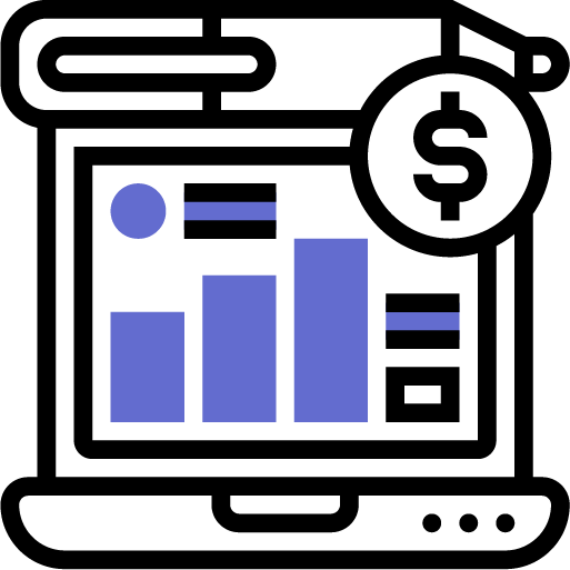 Ikon, laptop, pen, og penger